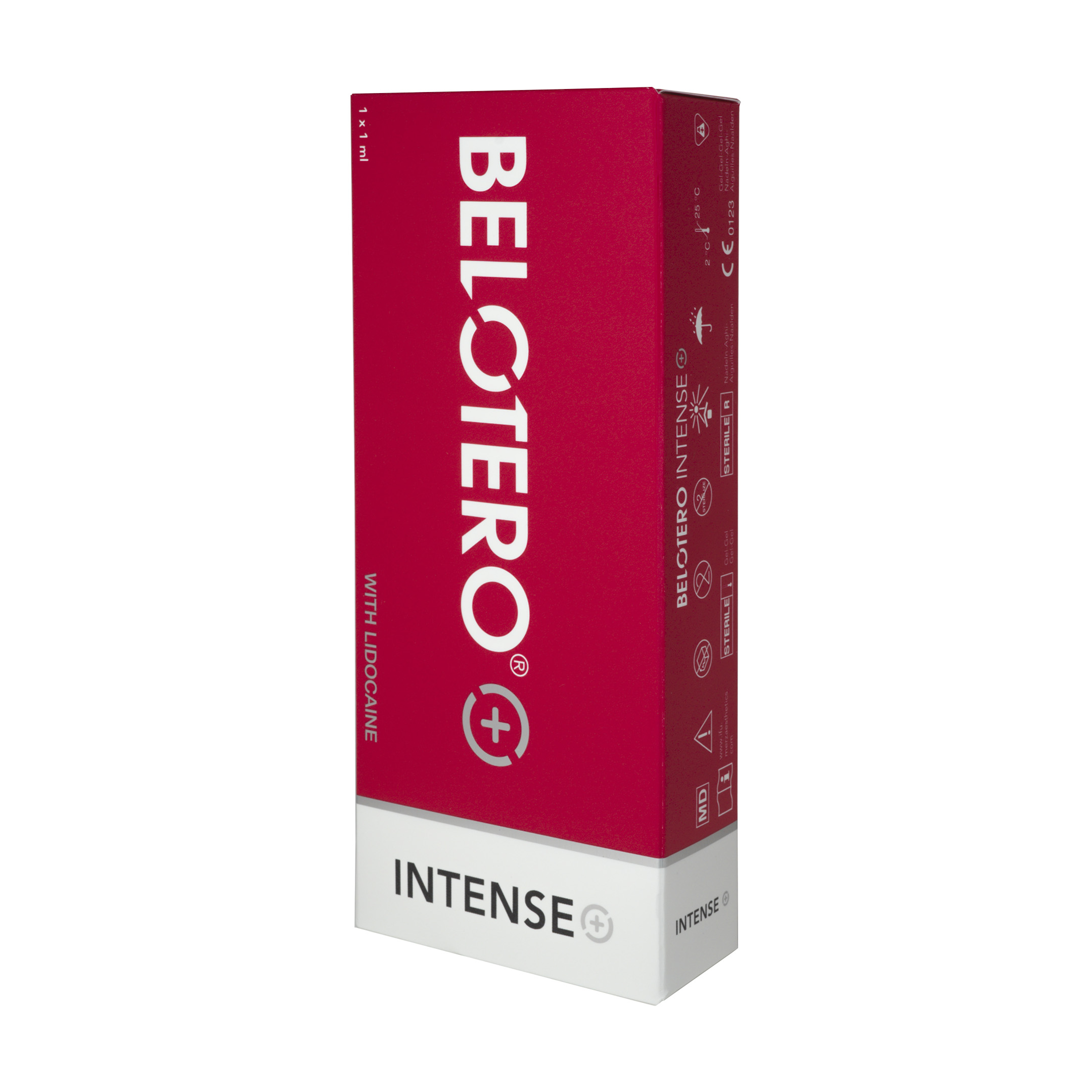 Belotero Intense Lidocaine 1x1ml hyaluronic acid filler with lidocaine side view packaging