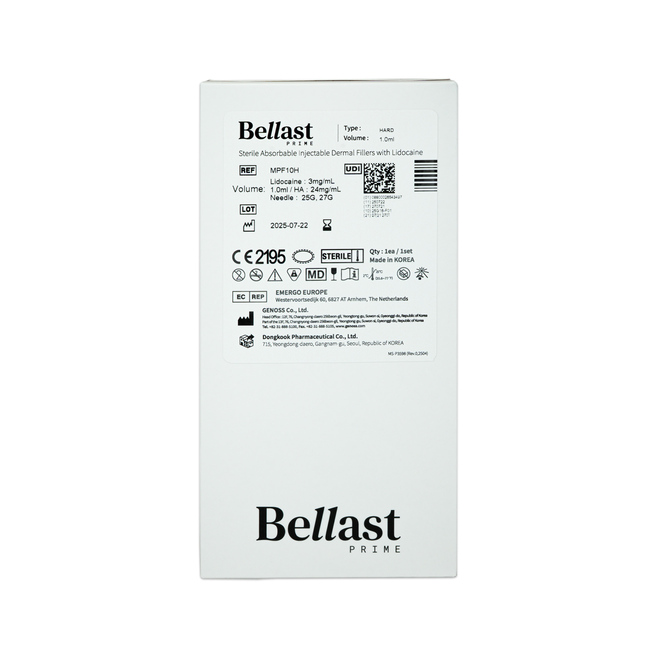 Bellast Prime Hard (1×1ml) Bellast Prime Hard Lidocaine (1x1ML) back