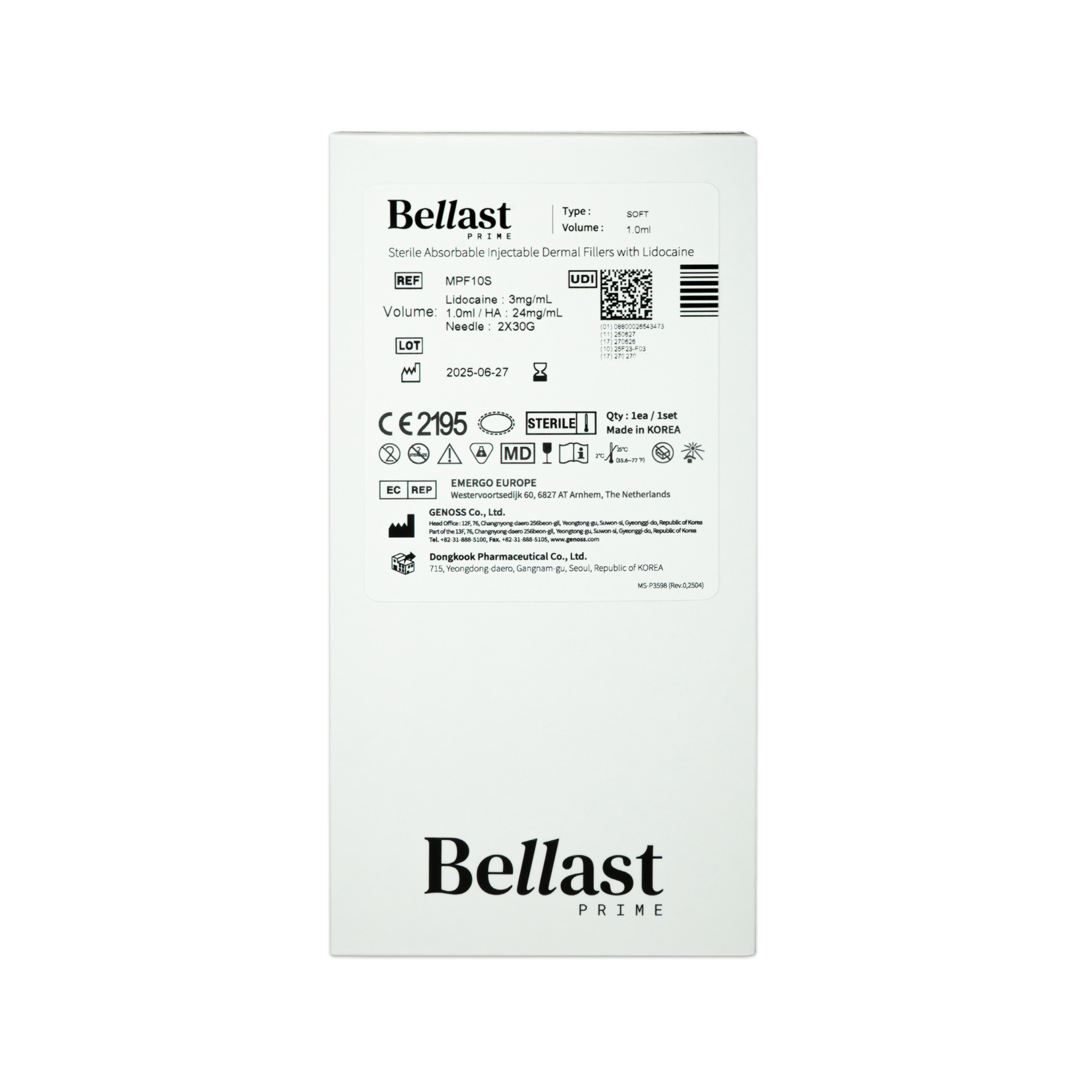 Bellast Prime Soft (1×1ml) Bellast Prime Soft Lidocaine (1x1ML) back