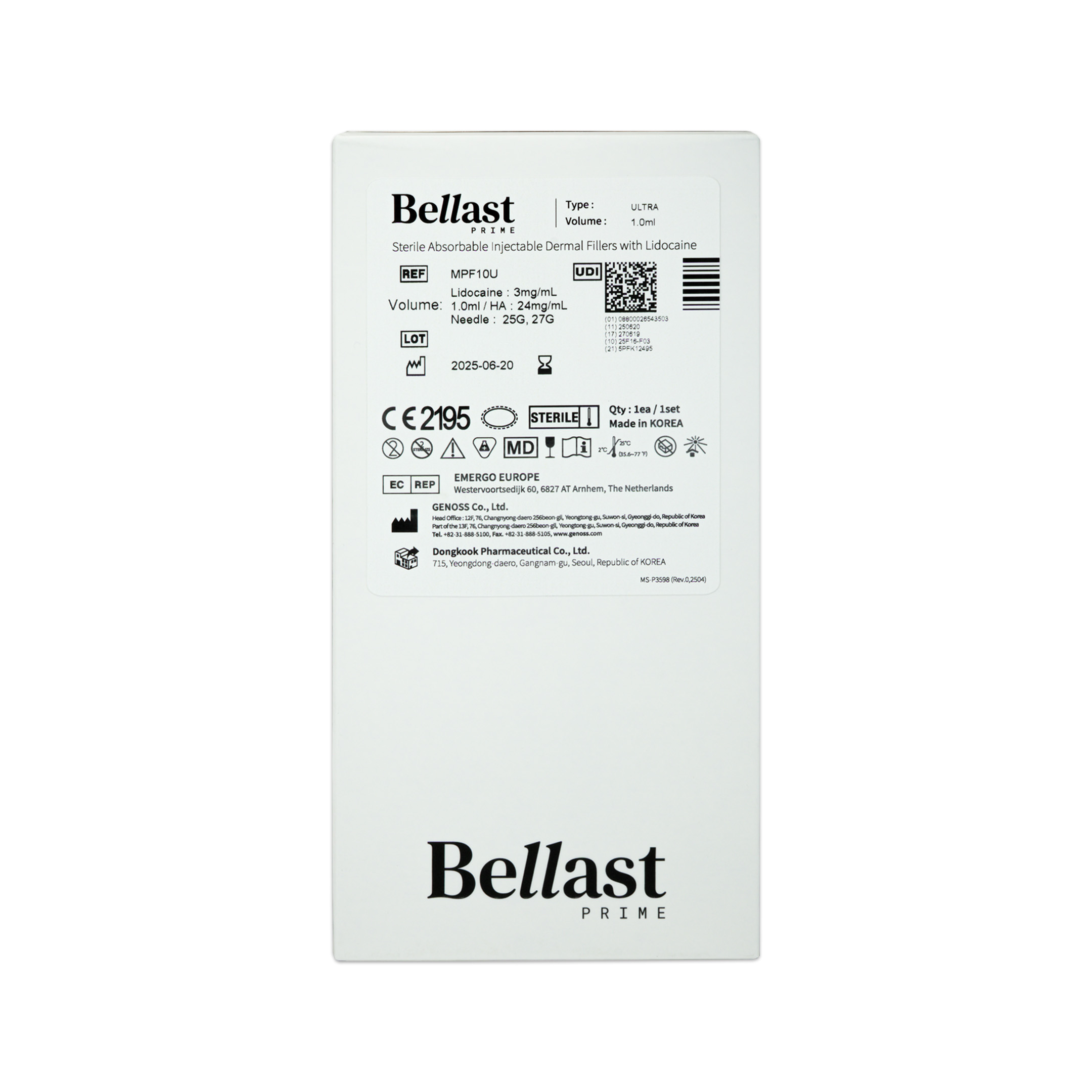 Bellast Prime Ultra Lidocaine (1x1ML) back