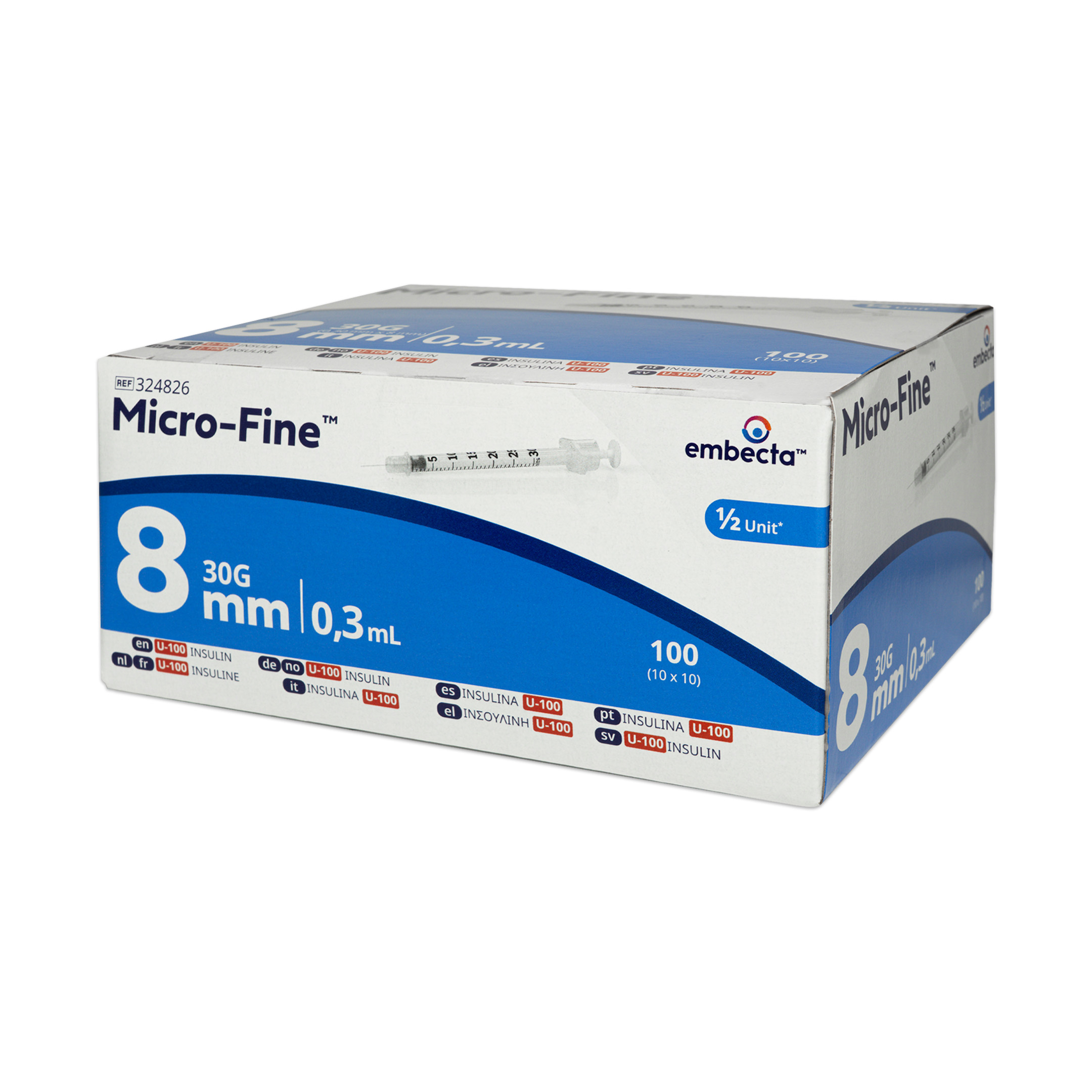 Embecta Micro Fine Insulinspritzen 0,3ml 30G(8mm x Stück 100) side